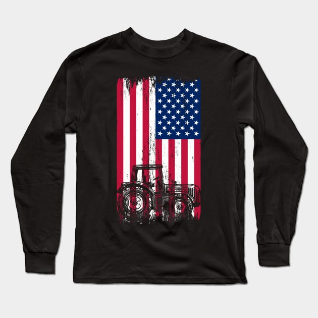 American Flag Tractor design I Patriotic USA Farmer Long Sleeve T-Shirt by biNutz